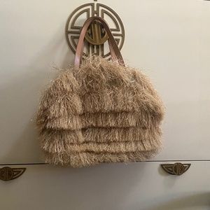 Tory Burch Raffia Zipper Tote Bag